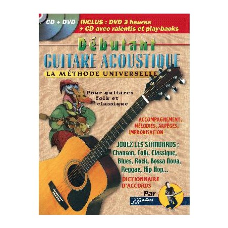 REBILLARD DEBUTANT GUITARE ACOUSTIQUE CLASSIQUE FOLK + CD DVD