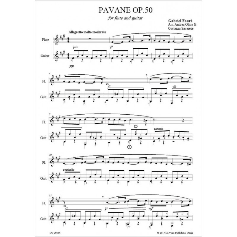 FAURE PAVANE IN F-SHARP MINOR OPUS 50 POUR FLUTE ET GUITARE DV20565