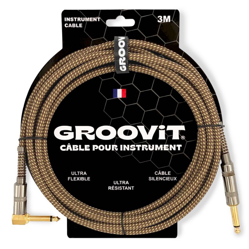 CABLE GROOVIT TWEED TRESSE HQ BLINDE MARRON JACK DROIT/COUDE 3M