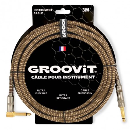 CABLE GROOVIT TWEED TRESSE HQ BLINDE MARRON JACK DROIT/COUDE 3M